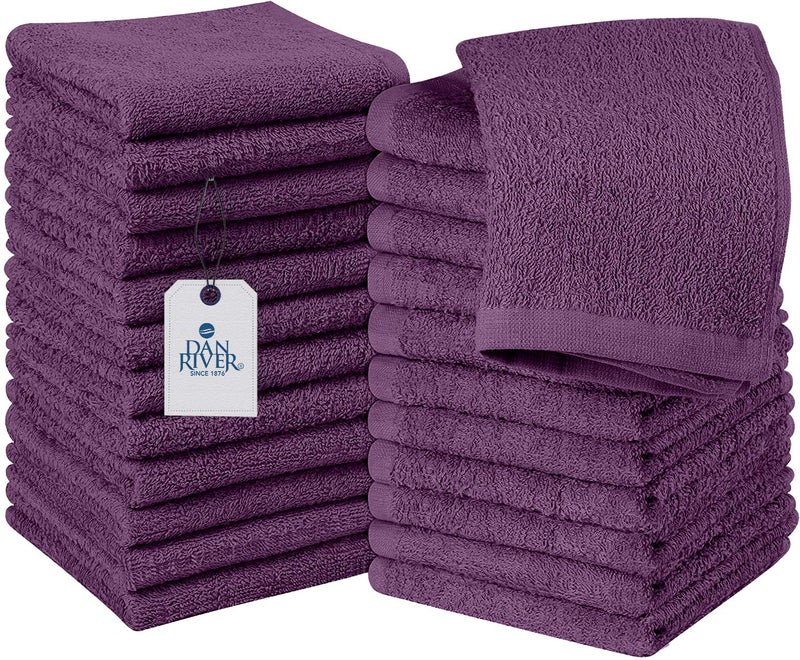 DAN RIVER 100 Cotton Washcloths 24 Pack Premium Quality Face and Body Cloth Quick Dry Essential Towels for Bathroom Hand Kitchen  Cleaning Baby Washcloths  12X12 in  400 GSM  Purple Passion