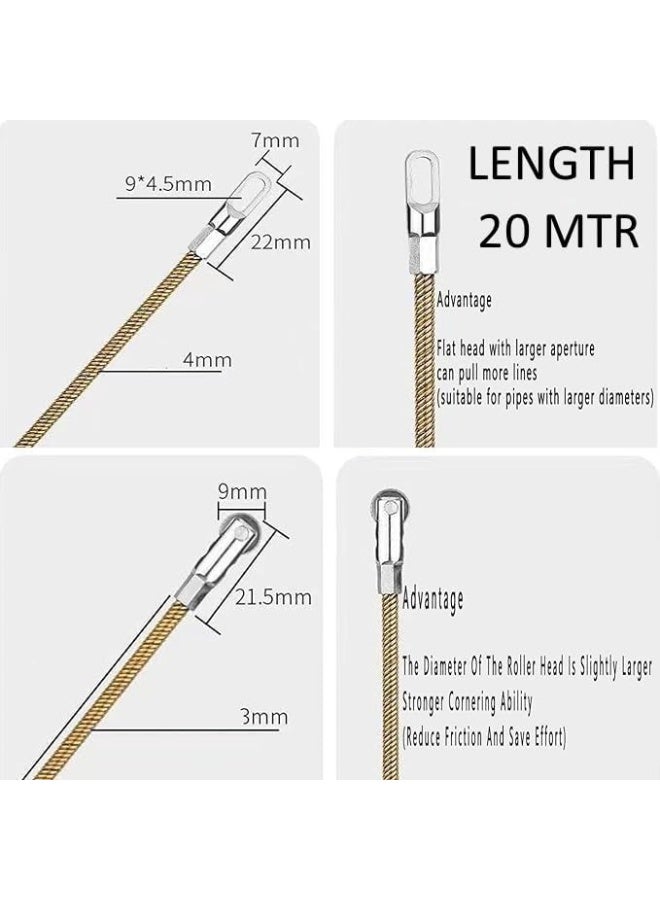Biella 4Mm Electrical Spring Wire Threader Fish Tape Fastener Cable Wire Puller Tool Upgraded 6 Cores Larger Leader Hole Electrician Threading Device 20 Mtr - Image 2