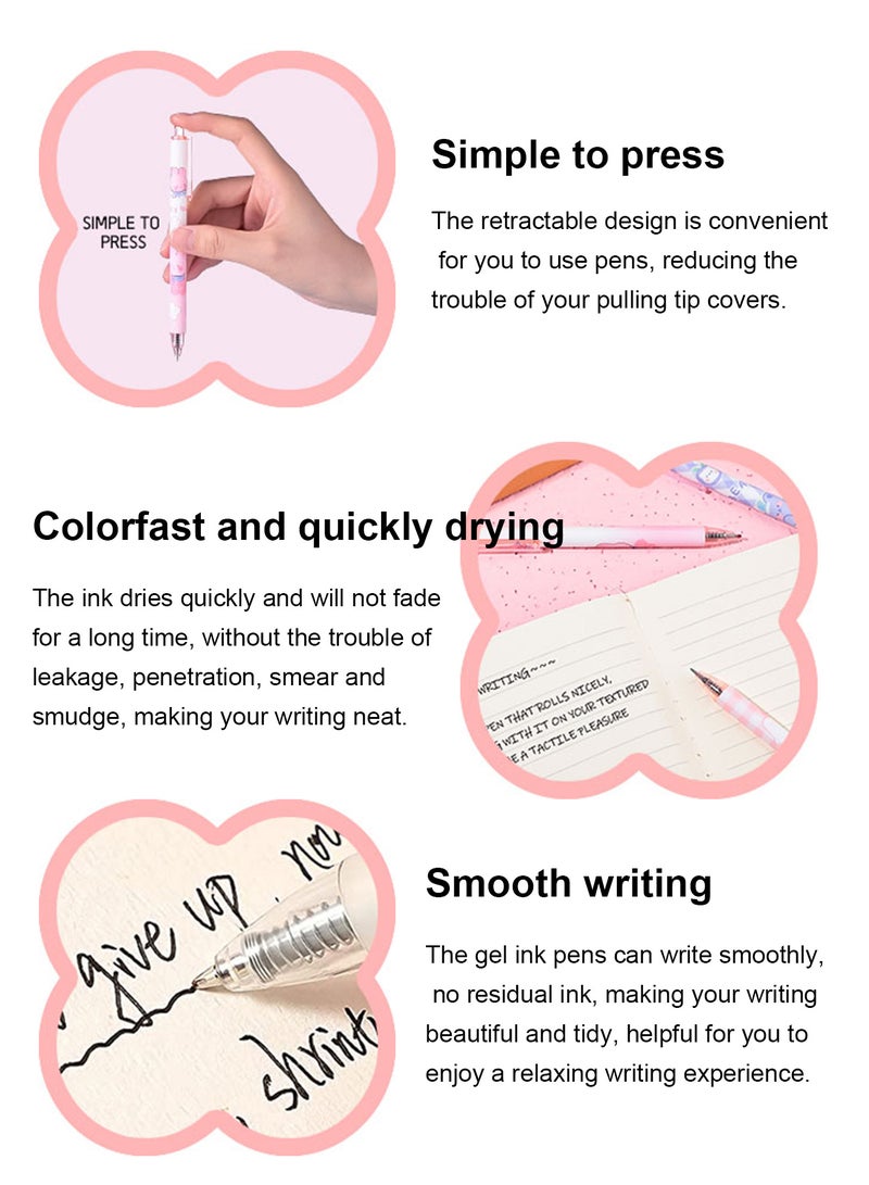 روعة 10 قطع من أقلام حبر جل كاواي 0.5 مم حبر أسود أقلام لطيفة قلم حبر جل قابل للسحب حبر أسود لوازم مدرسية أنيقة للفتيات لوازم مكتبية هدية أنماط عشوائية - Image 4