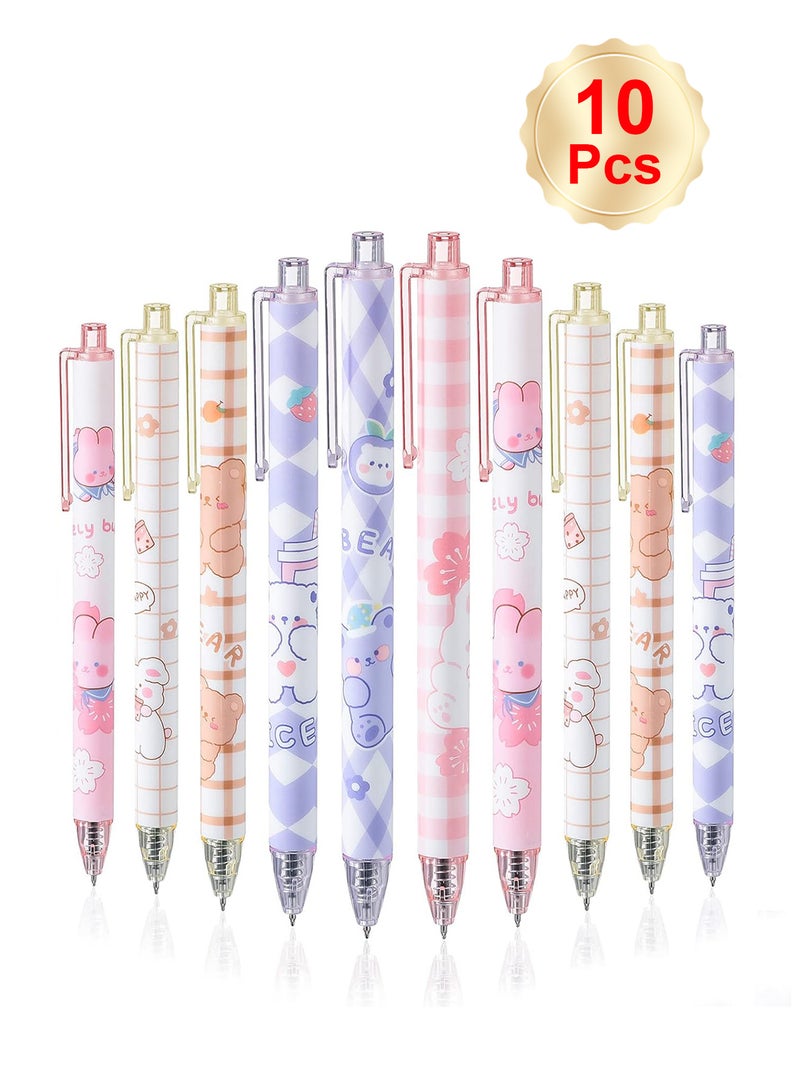 روعة 10 قطع من أقلام حبر جل كاواي 0.5 مم حبر أسود أقلام لطيفة قلم حبر جل قابل للسحب حبر أسود لوازم مدرسية أنيقة للفتيات لوازم مكتبية هدية أنماط عشوائية - Image 1