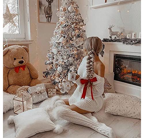 Pcavin Women's Thigh High Socks Over the Knee Cable Knit Boot Socks, Long Warm Fashion Leg Warmers Winter(White&Black) - Image 3