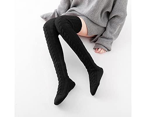 Pcavin Women's Thigh High Socks Over the Knee Cable Knit Boot Socks, Long Warm Fashion Leg Warmers Winter(White&Black) - Image 4