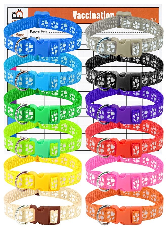 GAMUDA Puppy Collars, Super Soft Nylon Adjustable Whelping ID Bands, Footprint Pattern Litter Set with 2 Record Keeping Charts, 12 Pack (S) - Image 1