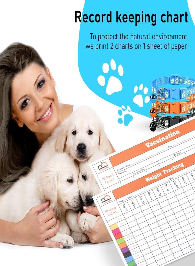 GAMUDA Puppy Collars, Super Soft Nylon Adjustable Whelping ID Bands, Footprint Pattern Litter Set with 2 Record Keeping Charts, 12 Pack (S) - Image 5