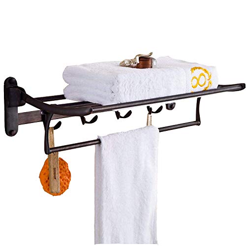 ELLO&ALLO ELLOALLO Oil Rubbed Bronze Towel Racks for Bathroom Shelf with Foldable Towel Bar Holder and Hooks Wall Mounted Multifunctional Rack 