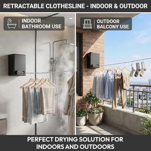 ZEBROC Japanese Retractable Clothesline | 4.2 Meter Wall Mounted Clothes Drying Rope with Stainless Steel Wire | Rotary Lock Smooth Retract System | No Drill or Screw Mount Single Line, Black - Image 4