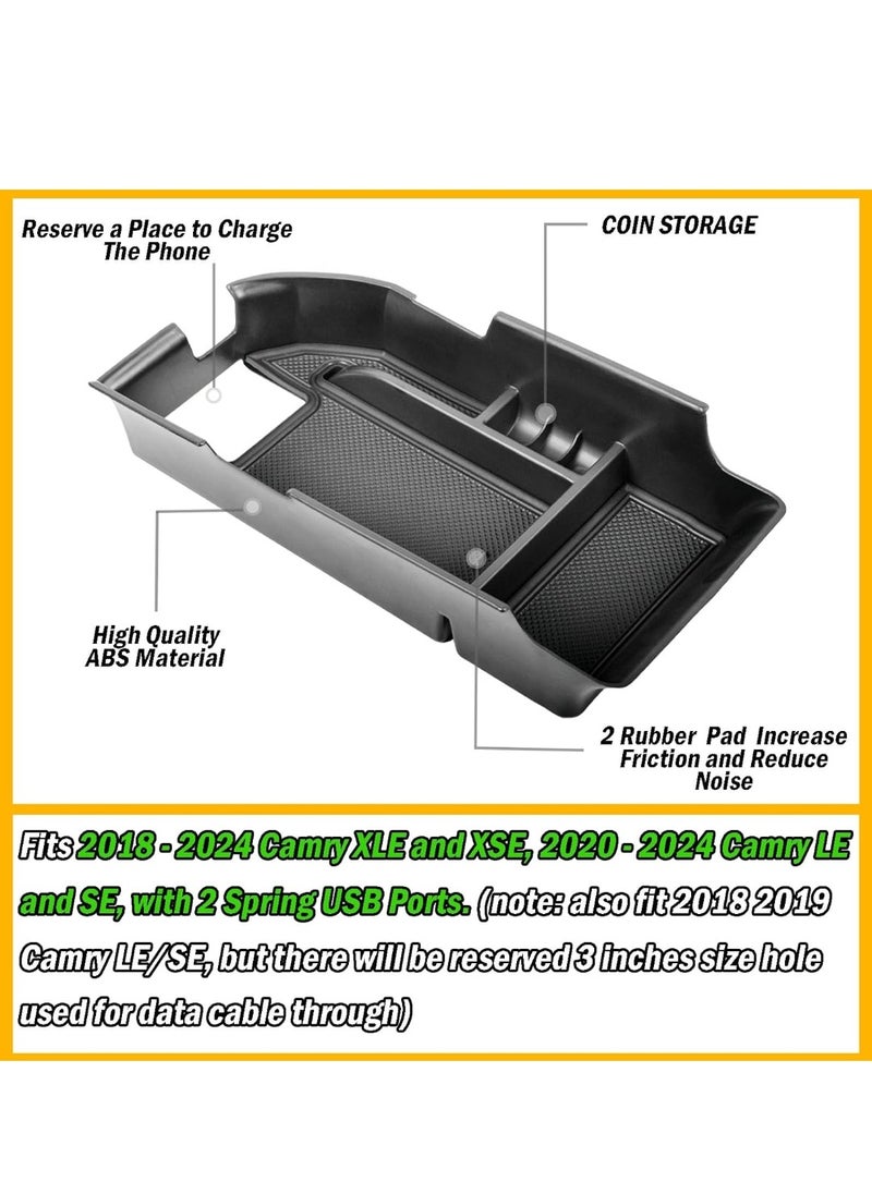Vierex - Center Console Organizer Compatible with Camry XLE XSE 2018-2022 2023 2024 and Camry LE SE 2020 2021 2022 2023 2024 Insert Tray Accessories, Armrest Secondary Storage Box, Black Trim - Image 1