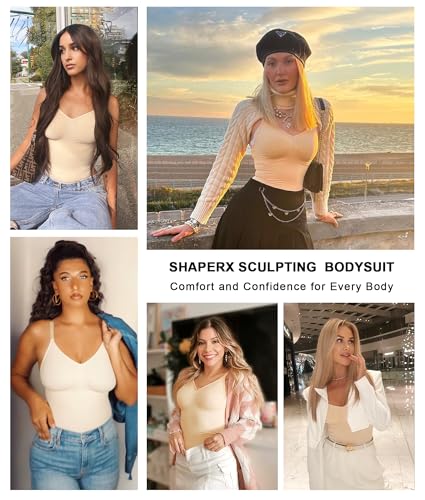 SHAPERX Bodysuit for Women Tummy Control Shapewear Seamless Sculpting Thong Body Shaper Tank Top,SZ5215-Beige-4XL - Image 4