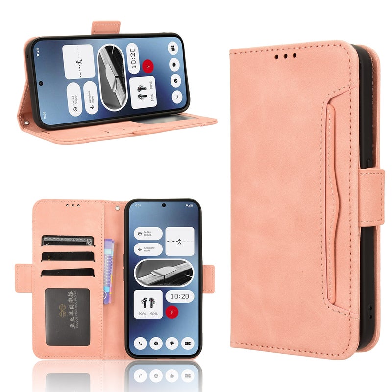 HuHa Case Cover For Nothing Phone 2a Skin Feel Calf Texture Card Slots Leather Phone Case(Pink) - Image 1
