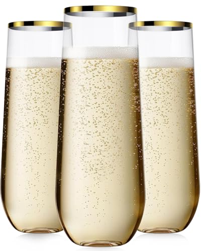 Maaacute 24 Pcak Champagne Flutes Plastic 9 Oz Disposable Stemless Mimosa Gold Rim Toasting Glasses Clear Crystal Plastic Cocktail Cups for Party Wedding Birthday - Image 2