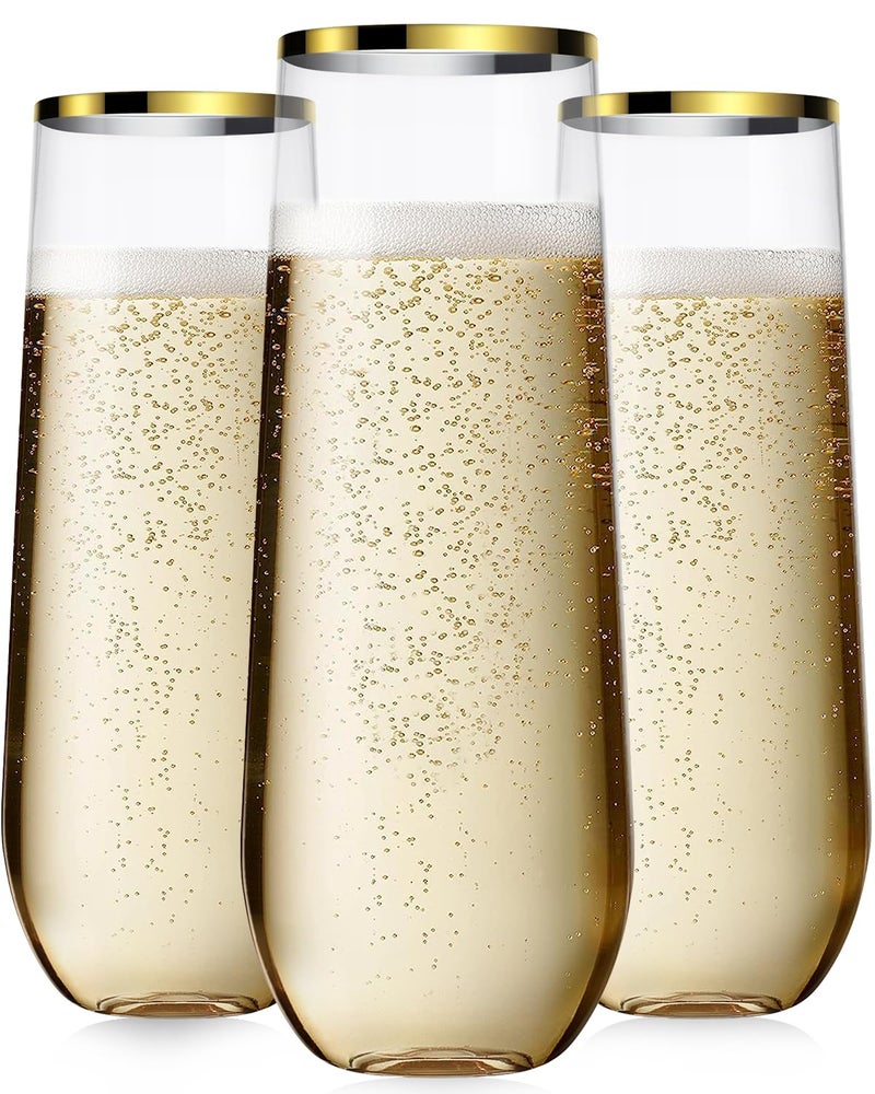 Maaacute 24 Pcak Champagne Flutes Plastic 9 Oz Disposable Stemless Mimosa Gold Rim Toasting Glasses Clear Crystal Plastic Cocktail Cups for Party Wedding Birthday - Image 3