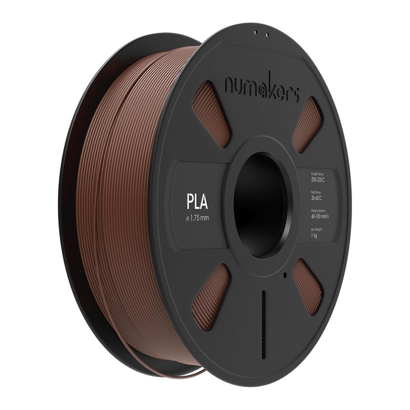 NUMAKERS PLA+ 3D Printer Filament, 1.75mm, Dimensional Accuracy +/- 0.03 mm, 1 kg Spool (2.2 lbs), Compatible with Most FDM Printers (Chocolate Brown) - Image 1
