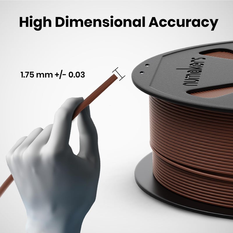 NUMAKERS PLA+ 3D Printer Filament, 1.75mm, Dimensional Accuracy +/- 0.03 mm, 1 kg Spool (2.2 lbs), Compatible with Most FDM Printers (Chocolate Brown) - Image 2