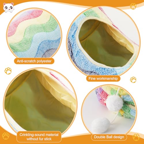 YEACO Straight Cat Tunnel with Four Holes and Hanging Ball for Indoor Cat Exercise, Interactive Crinkle Inside Material - Image 2