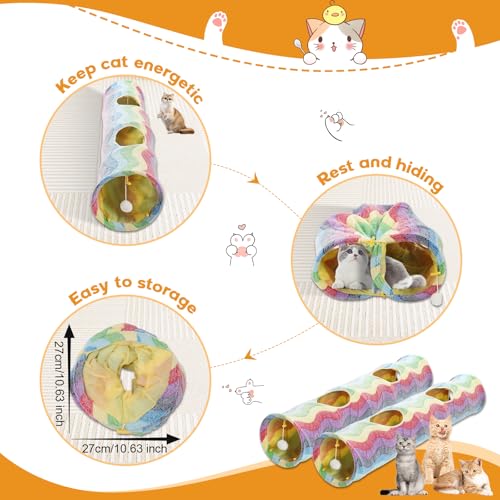 YEACO Straight Cat Tunnel with Four Holes and Hanging Ball for Indoor Cat Exercise, Interactive Crinkle Inside Material - Image 4