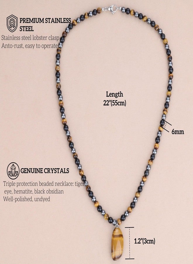 GAVU Triple Protection Necklace for Men, Men's Beaded Necklace for Men Tiger Eye Necklace for Men - Image 3