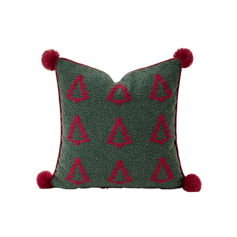 MOCOFO Christmas Throw Pillow Covers Festive Boucle Embroidered Holiday Accent Cushions for Sofa Couch Bed Decor 18x18 Inch Square Designs Covers Only Spruce - Image 2