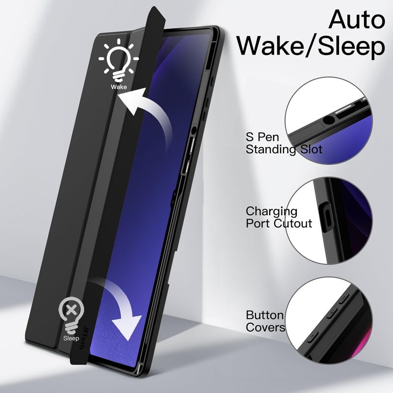 Jetech Case For Samsung Galaxy Tab S10 Ultra/Tab S9 Ultra 14.6-Inch With S Pen Holder, Clear Transparent Pc Back, Shockproof Tri-Fold Stand Tablet Cover, Auto Wake/Sleep Graphite Black - Image 5