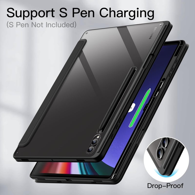 Jetech Case For Samsung Galaxy Tab S10 Ultra/Tab S9 Ultra 14.6-Inch With S Pen Holder, Clear Transparent Pc Back, Shockproof Tri-Fold Stand Tablet Cover, Auto Wake/Sleep Graphite Black - Image 4