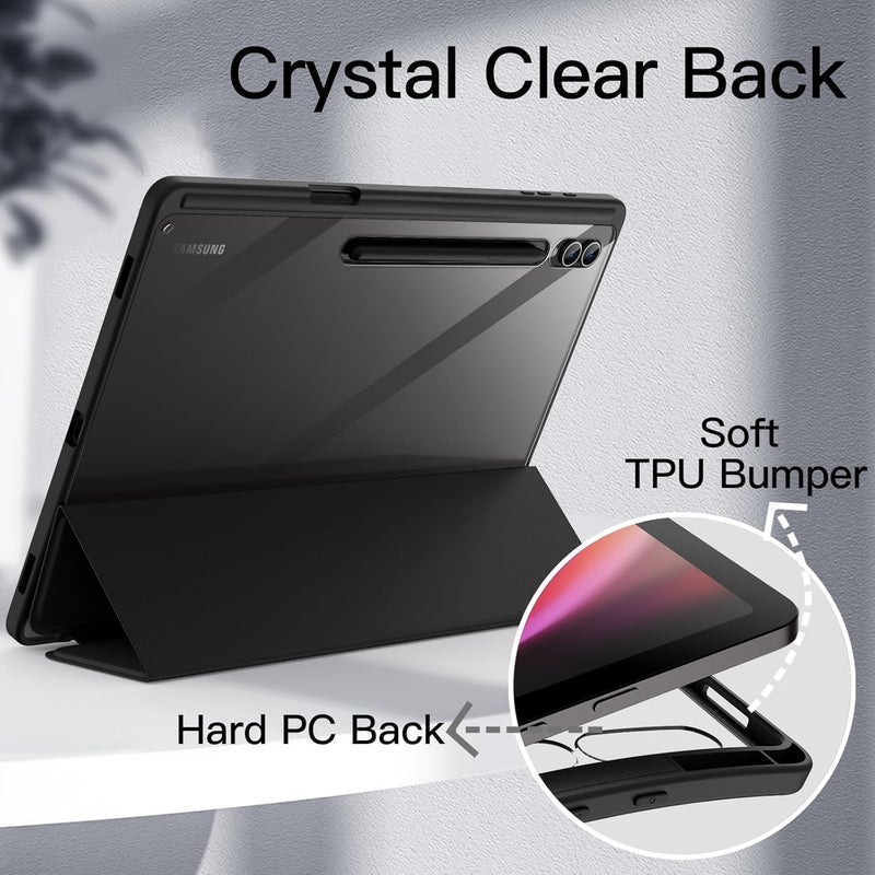 Jetech Case For Samsung Galaxy Tab S10 Ultra/Tab S9 Ultra 14.6-Inch With S Pen Holder, Clear Transparent Pc Back, Shockproof Tri-Fold Stand Tablet Cover, Auto Wake/Sleep Graphite Black - Image 3
