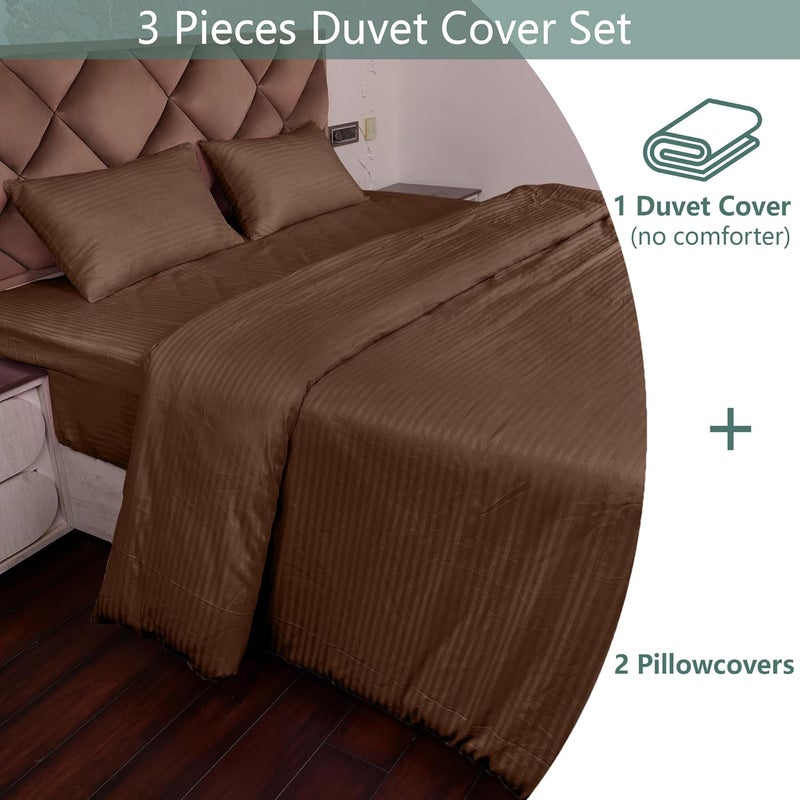 Daksh Premium Cotton 300TC Stain Striped King Size Duvet CoverQuiltRazaiComforter Cover 102 x 110 with 2 Pillow Covers Brown - Image 5