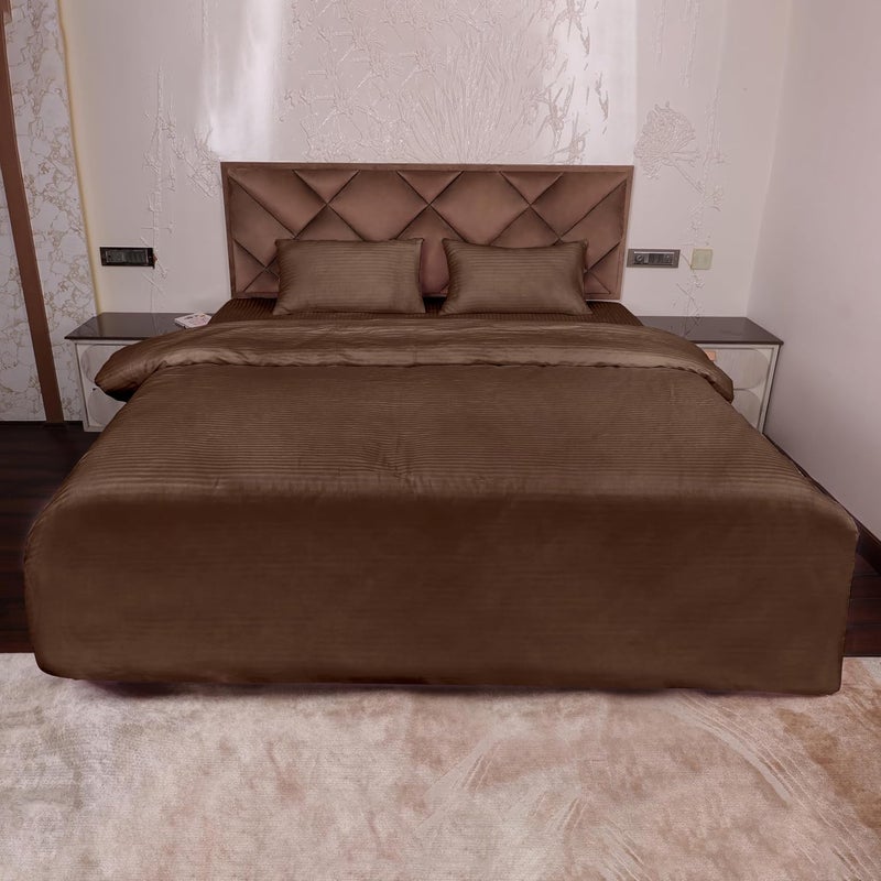 Daksh Premium Cotton 300TC Stain Striped King Size Duvet CoverQuiltRazaiComforter Cover 102 x 110 with 2 Pillow Covers Brown - Image 1