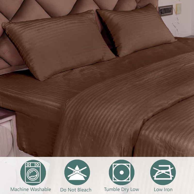 Daksh Premium Cotton 300TC Stain Striped King Size Duvet CoverQuiltRazaiComforter Cover 102 x 110 with 2 Pillow Covers Brown - Image 2