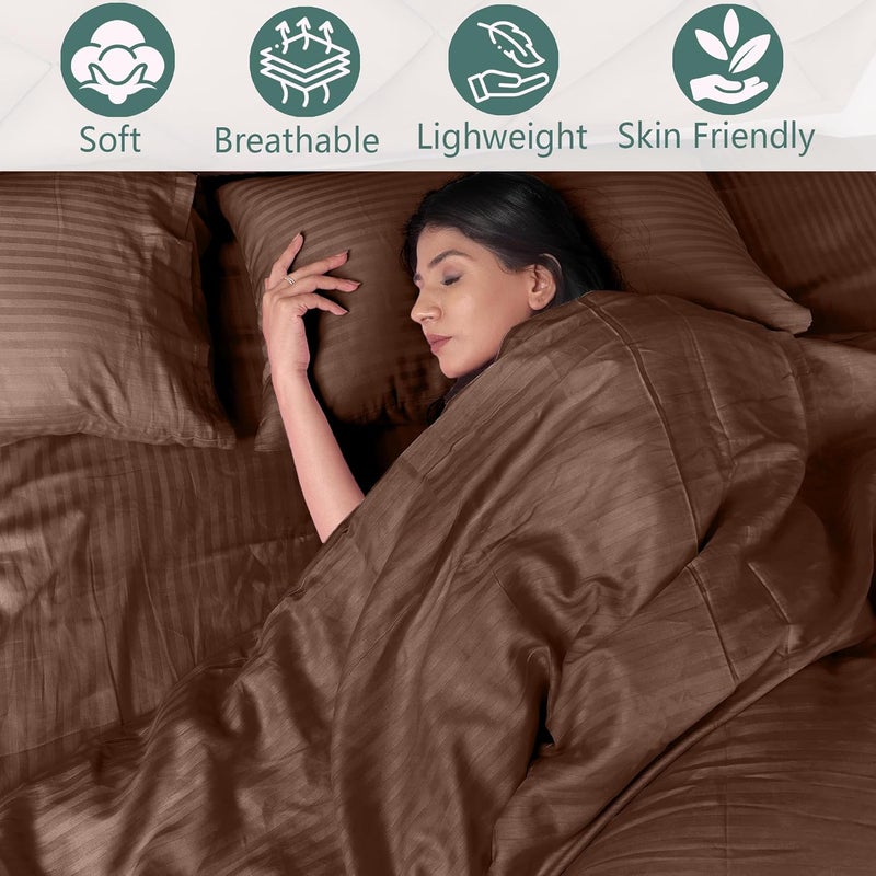 Daksh Premium Cotton 300TC Stain Striped King Size Duvet CoverQuiltRazaiComforter Cover 102 x 110 with 2 Pillow Covers Brown - Image 4