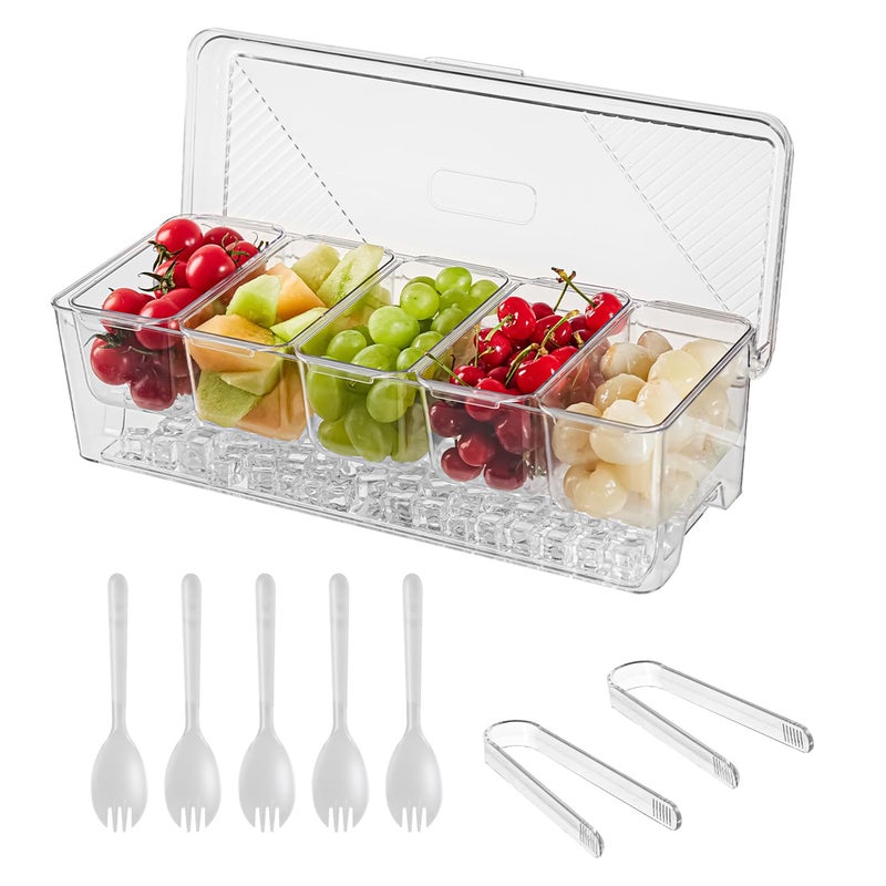 beehomay Ice Chilled Condiment，Chilled Condiment Containers，Serving Platters with Lids for 5 Removable Compartments - Image 1