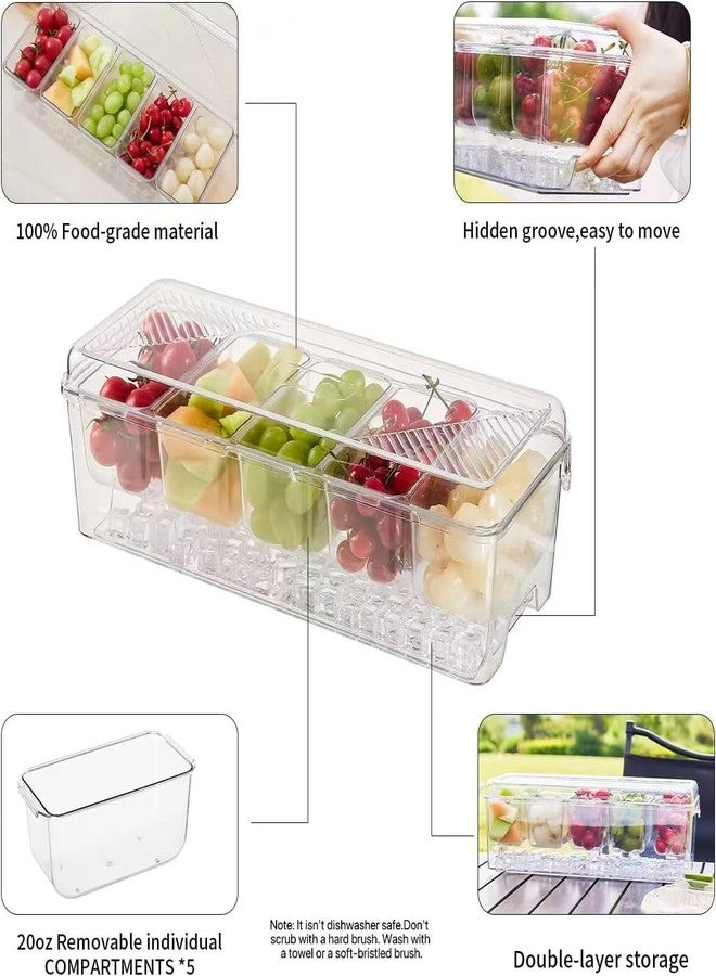 beehomay Ice Chilled Condiment，Chilled Condiment Containers，Serving Platters with Lids for 5 Removable Compartments - Image 2