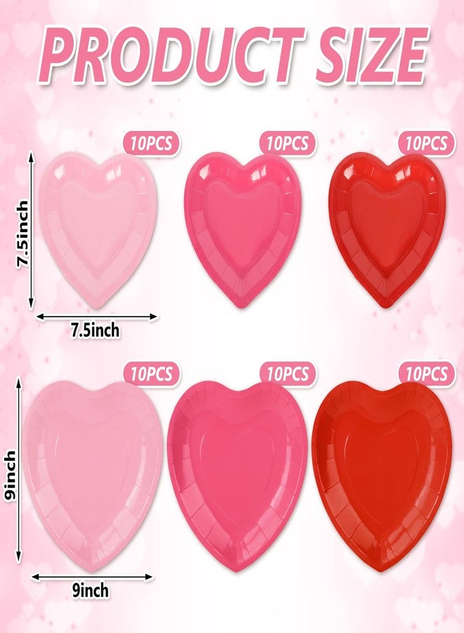 JarThenaAMCS 60Pcs Valentine's Day Paper Plate Red Pink Heart Disposable Dinner Dessert Plate 3 Colors Dinnerware Plate For Party Supplies Table Decor - Image 2