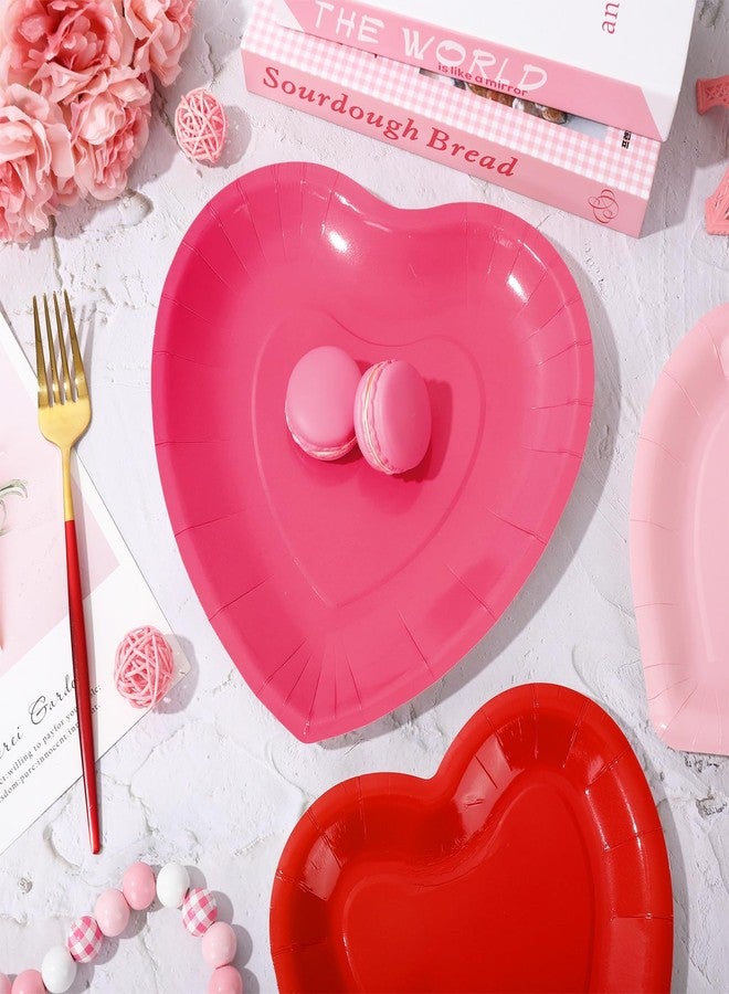 JarThenaAMCS 60Pcs Valentine's Day Paper Plate Red Pink Heart Disposable Dinner Dessert Plate 3 Colors Dinnerware Plate For Party Supplies Table Decor - Image 4
