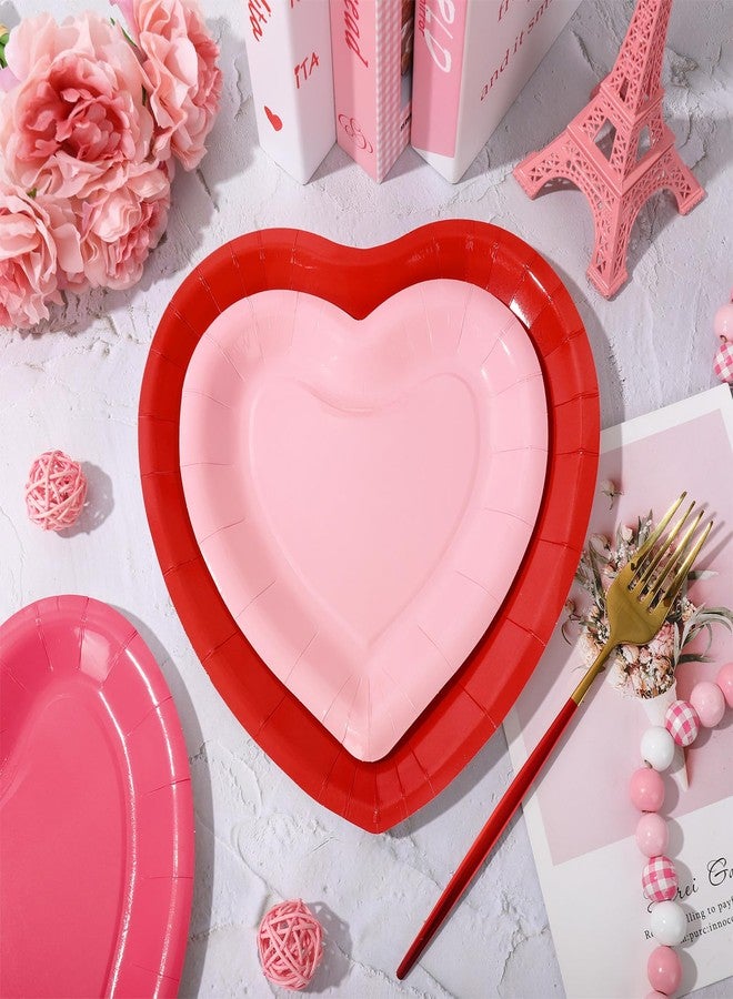 JarThenaAMCS 60Pcs Valentine's Day Paper Plate Red Pink Heart Disposable Dinner Dessert Plate 3 Colors Dinnerware Plate For Party Supplies Table Decor - Image 5