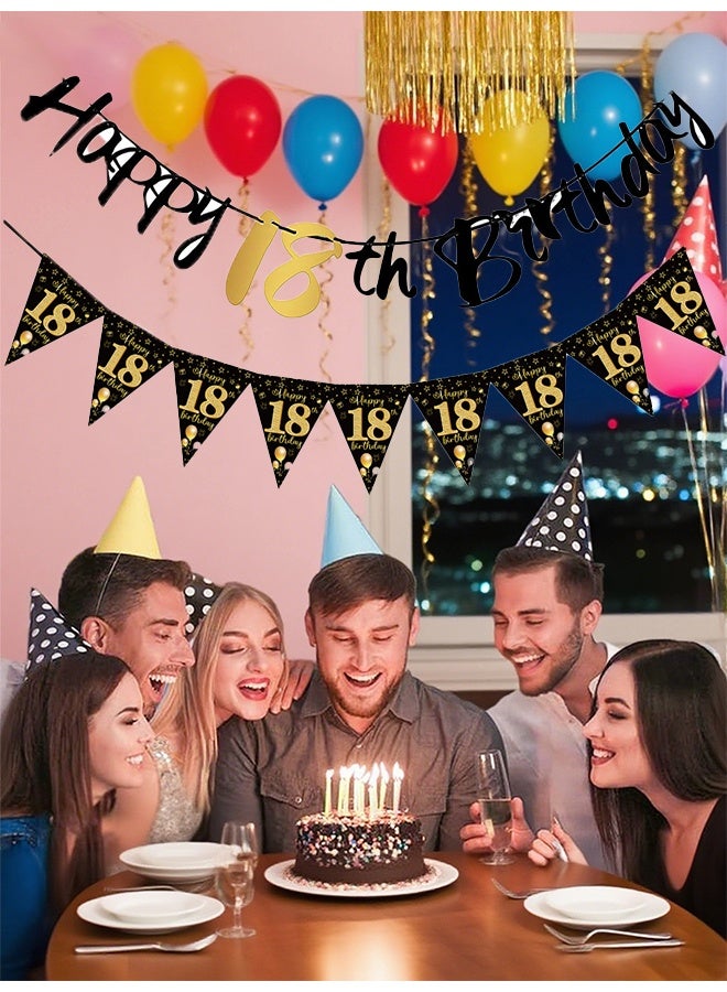18th Birthday Decoration Kit, Happy 18th Birthday Banner Bunting, Birthday Party Decoration Supplies Pennant Banner Black and Gold 18th, Birthday Party Scene Arrangement - Image 2
