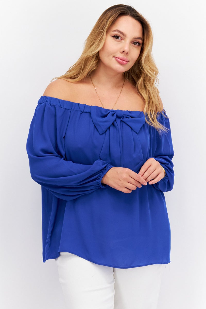 Riley & Rae Women Off Shoulder Long Sleeve Blouse, Blue - Image 1
