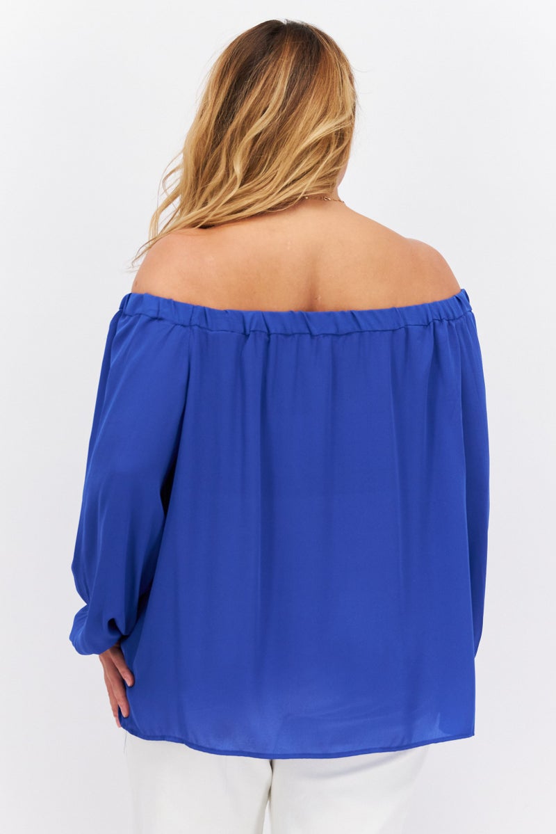 Riley & Rae Women Off Shoulder Long Sleeve Blouse, Blue - Image 3