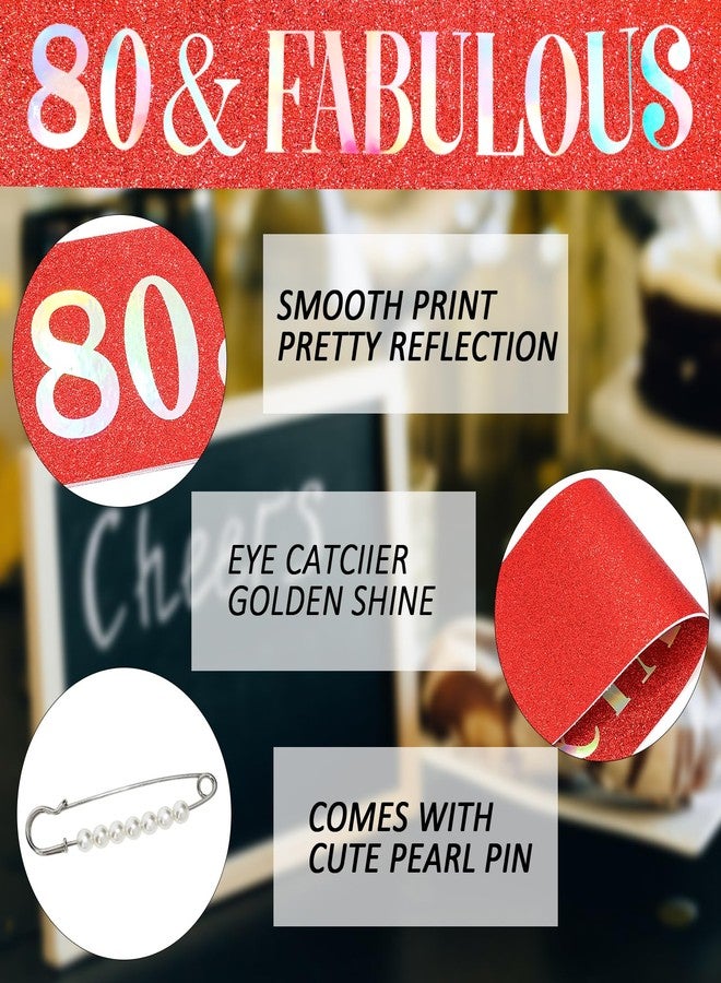 هابدو زينة عيد ميلاد هابدو الأحمر الثمانين للنساء، وشاح وتاج هدايا عيد ميلاد سعيد للنساء، تاج أحمر 80 ووشاح رائع، لوازم حفلات - Image 4