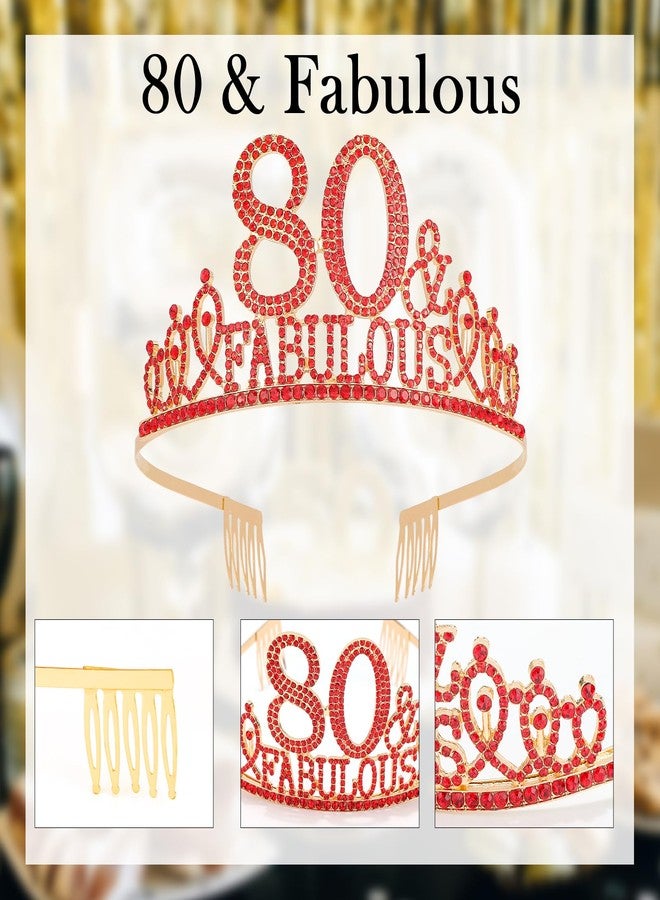 هابدو زينة عيد ميلاد هابدو الأحمر الثمانين للنساء، وشاح وتاج هدايا عيد ميلاد سعيد للنساء، تاج أحمر 80 ووشاح رائع، لوازم حفلات - Image 3