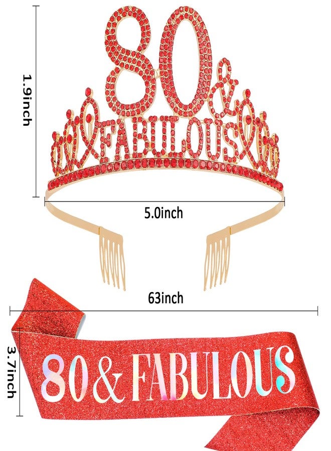 هابدو زينة عيد ميلاد هابدو الأحمر الثمانين للنساء، وشاح وتاج هدايا عيد ميلاد سعيد للنساء، تاج أحمر 80 ووشاح رائع، لوازم حفلات - Image 2