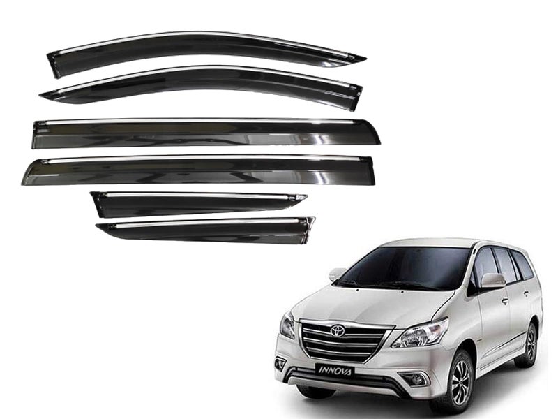 CAR SAAZ Chrome Line Door Visor for Innova Type 1-4 (2005-2016)(Set of 6Pcs) | Wind Deflector | Rain Guard - Image 1