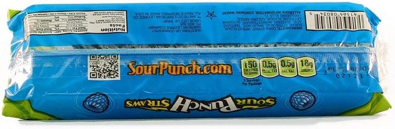 Sour Punch Straws Blue Raspberry Flavor - Soft & Chewy Candy, 4.5oz Tray (24 Pack) - Image 4