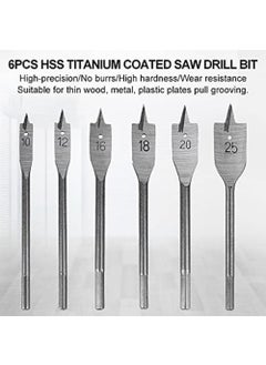 TOOLBUX TOOLBUX 6Piece Flat Wood Drill Bit Set 1232mm Stainless Steel Hex Shank Spade Drill Bits for Woodworking Trepanning and Hole Cutting  - Image 2