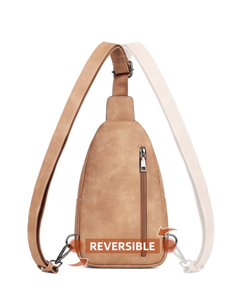 MASINTOR Sling Bag for Women - Crossbody Bags Fanny Pack with Vegan Leather - Adjustable Sling Backack for Travel Camel Brown - Image 5