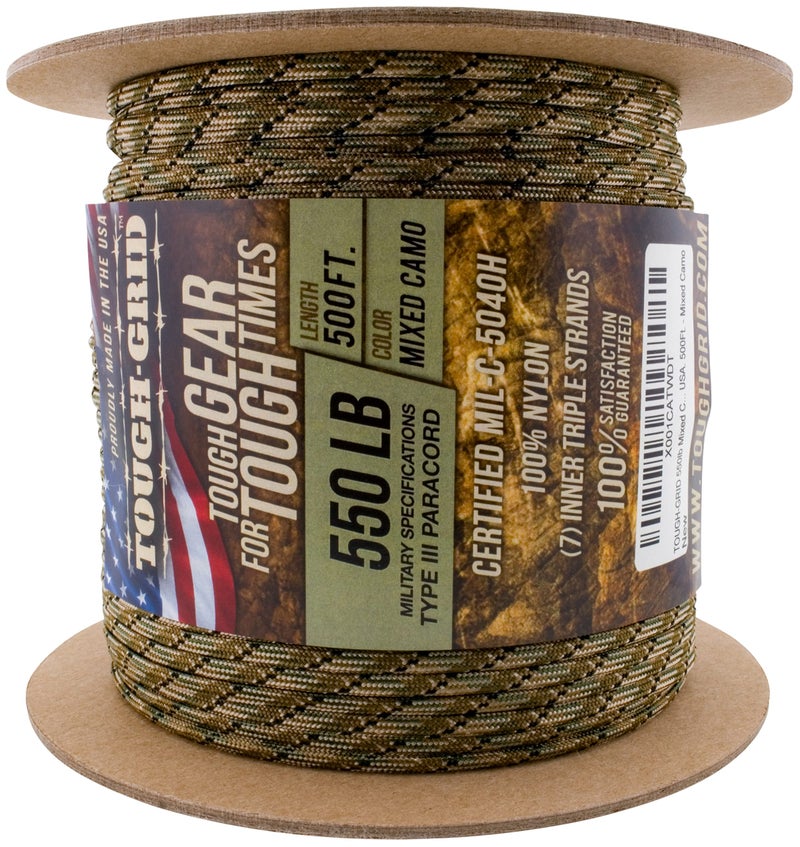 TOUGH-GRID Premium 550lb Paracord Rope - Made in USA - 100% Nylon Type III Mil-Spec - UV & Abrasion Resistant - Heavy Duty Strands - Outdoor Survival Rope - Used by US Military - 500ft - Mixed Camo - Image 3