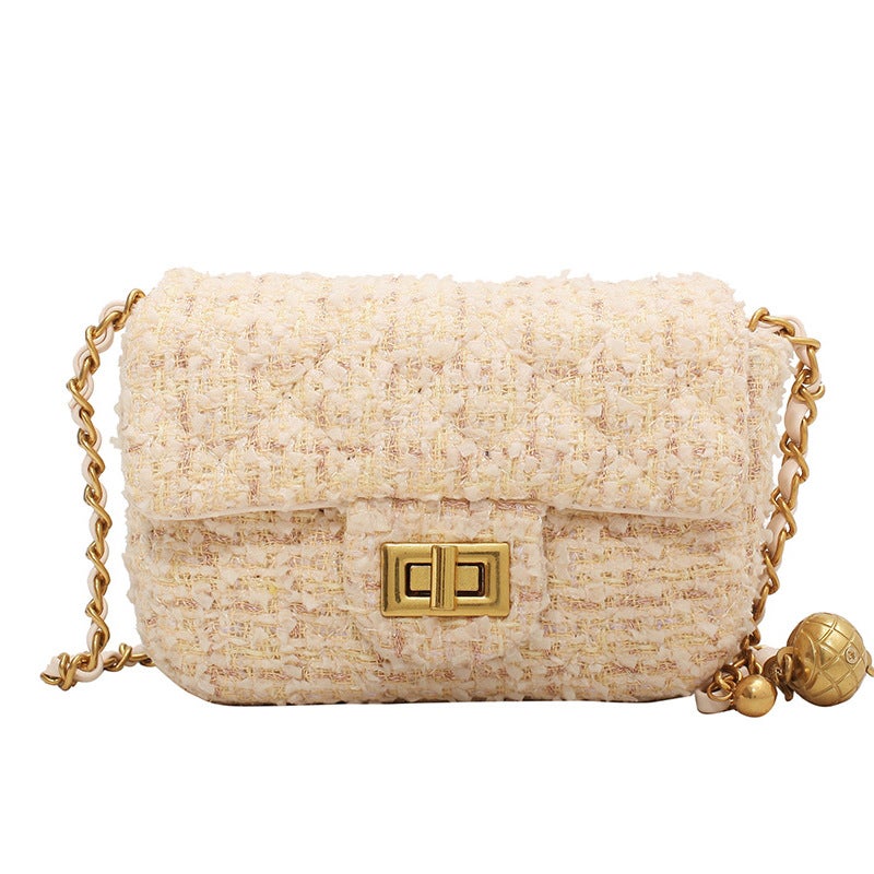 Woolen Bag Women'S Niche Design Chain Shoulder Crossbody Bag High-End Western Style Small Square Bag - Image 1