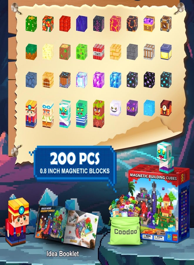 Coodoo 200 PCS Magnetic Blocks (0.8in) - Magnetic Building Blocks Magnet Toy Outdoor Sensory Toddler Toys for Ages 5-7 8-13 3 4 5 6 7 8, Idea Gifts for Boys and Girls Age 3+ Years Old Kids Toys Games - Image 2