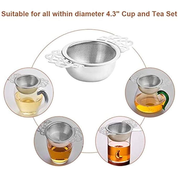 KASTWAVE Tea Strainer Bowl 2 Pack Stainless Steel Tea Strainers For Loose Tea Fine Mesh Fit 254 Inch Cup Mouth Silver  Gold - Image 5