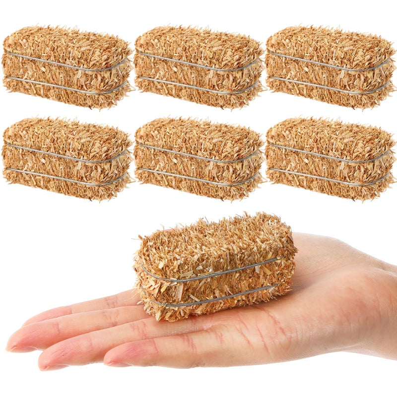 Maasechs 6 Pcs Mini Hay Bales Miniature Hay Bales for Decoration Small Decorative Straw for Easter Scene Rustic Wedding Western Cowboy Themed Birthday Party Decorations (2.6 x 1.2 x 1.2 Inch) - Image 1