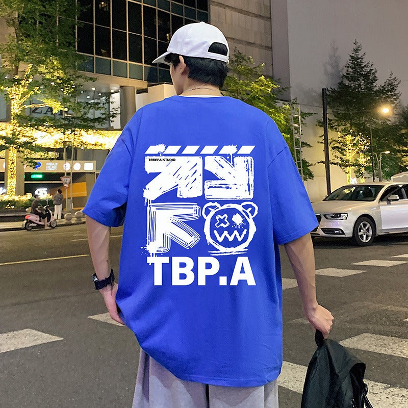 Pure Cotton Short-Sleeved T-Shirt Boys 2023 New Summer Couple Dress Printed T-Shirt Top Loose Trendy Half-Sleeved Tee - Image 1