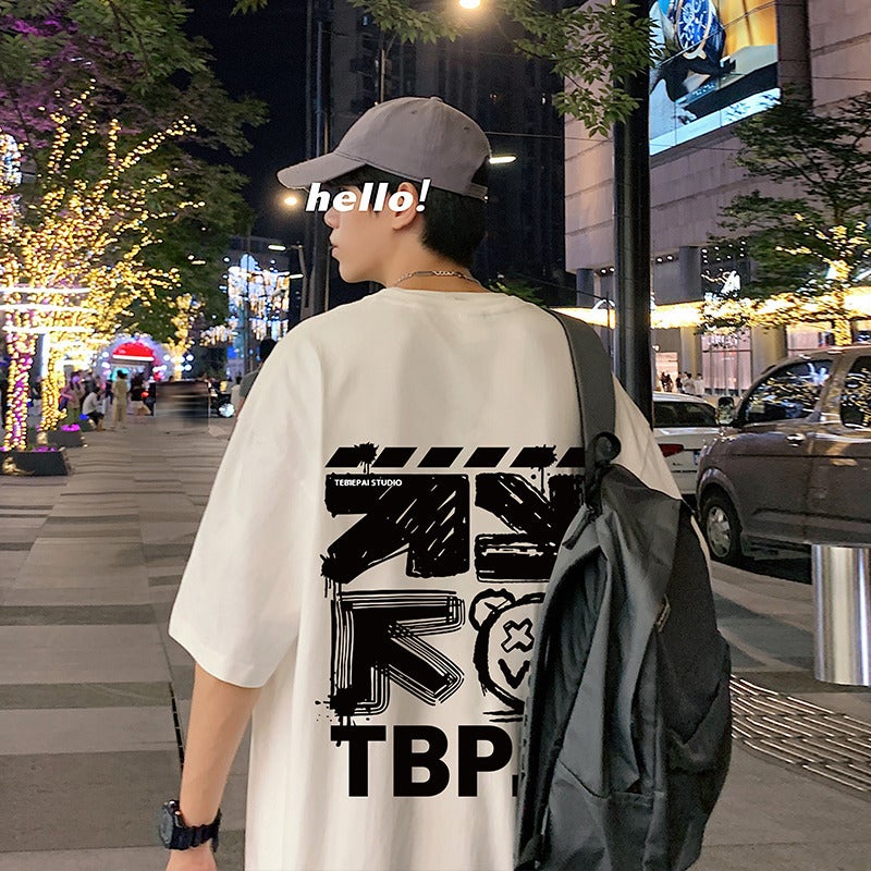 Pure Cotton Short-Sleeved T-Shirt Boys 2023 New Summer Couple Dress Printed T-Shirt Top Loose Trendy Half-Sleeved Tee - Image 3